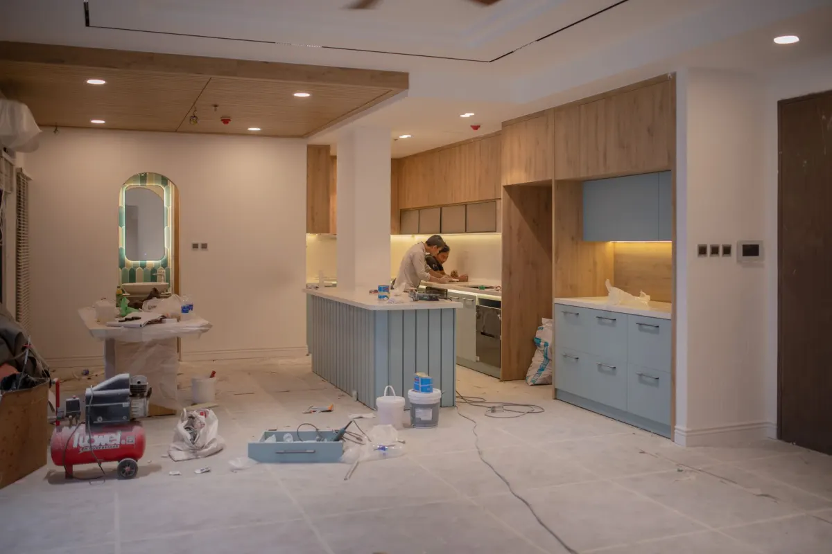 Investor kitchen renovation in progress on a fix and flip property